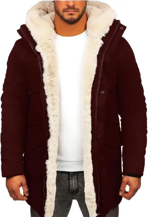 Men's Winter Parka Coat Fleece Lined Long Trench Jacket Hooded Warm Thick Overcoat with Pockets for Outdoor Plus Size
