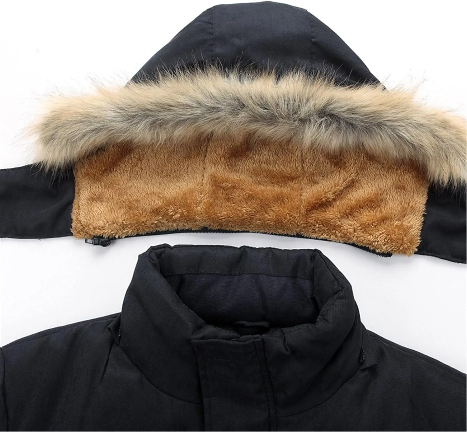 Mens Winter Warm Coat Fleece Lined Parka Thicken Cotton Puffer Down Jackets with Detachable Faux Fur Hood L-4XL