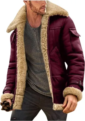 Men's Wool Blend Trench Coat Bomber Coat Faux Leather Sherpa Fleece Lined Jackets Heavyweight Suede Faux Fur Coats