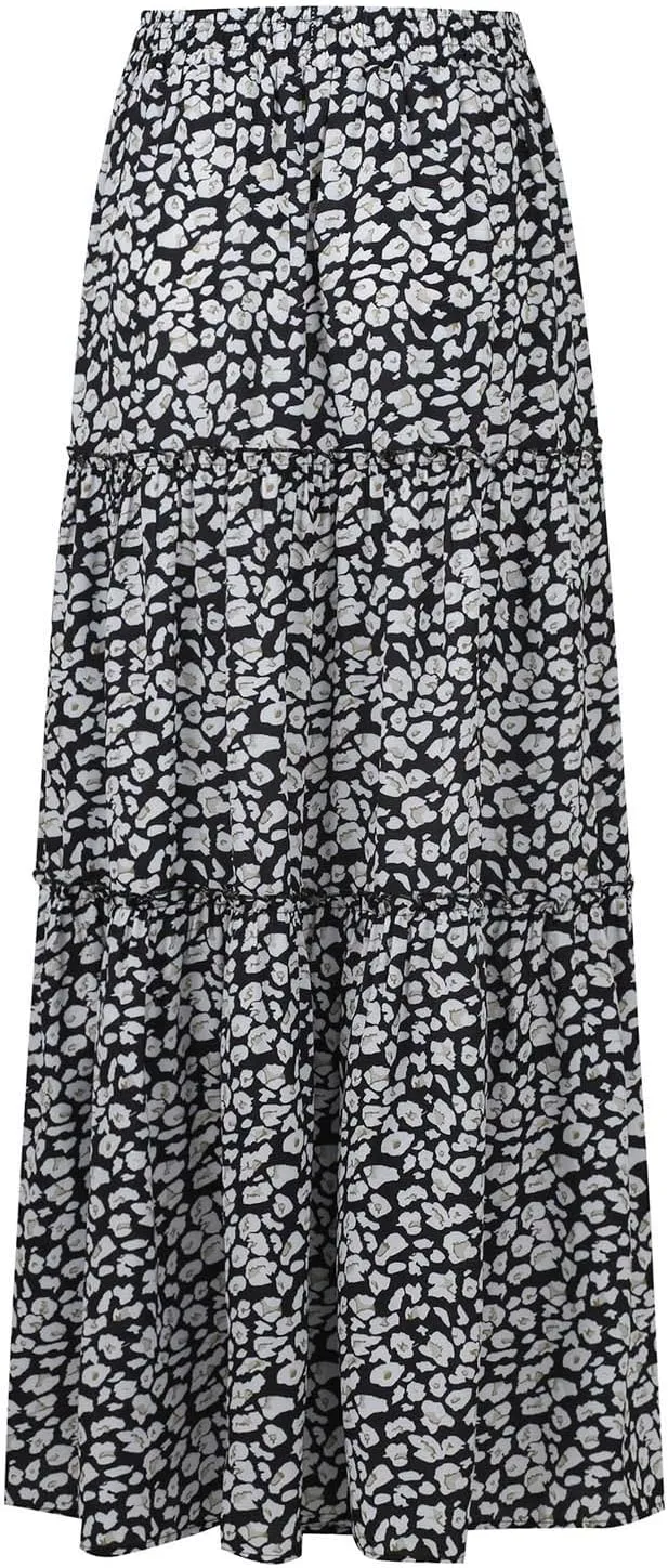Midi Skirts for Women,Elastic High Waisted Drawstring Bohemian Flowy Maxi Skirts Trendy 2025 Summer Vacation