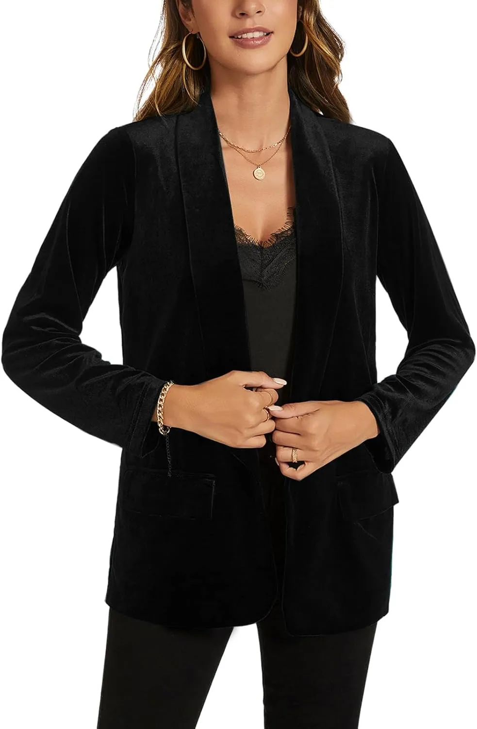 MINTLIMIT Women Velvet Blazer Jackets Long Sleeve Business Suit Lapel Open Front Casual Blazers with Pockets