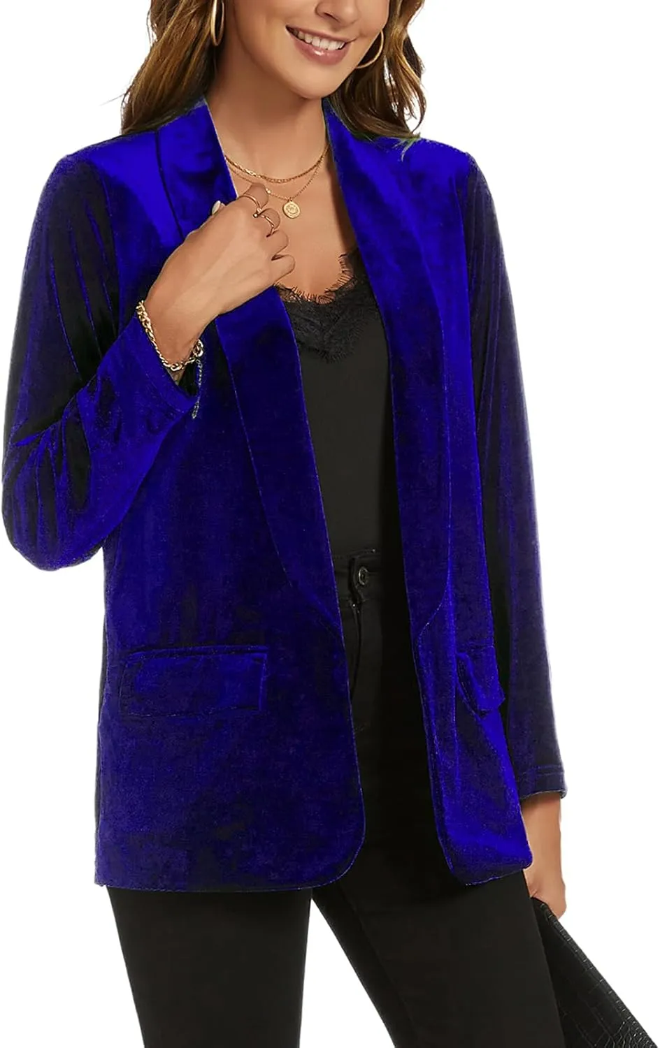MINTLIMIT Women Velvet Blazer Jackets Long Sleeve Business Suit Lapel Open Front Casual Blazers with Pockets