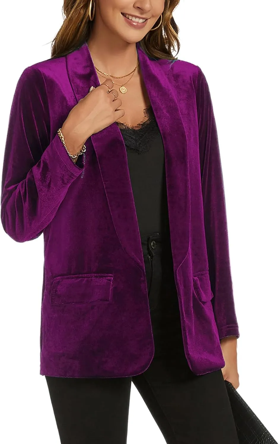 MINTLIMIT Women Velvet Blazer Jackets Long Sleeve Business Suit Lapel Open Front Casual Blazers with Pockets