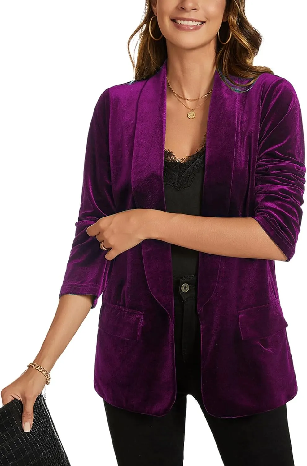 MINTLIMIT Women Velvet Blazer Jackets Long Sleeve Business Suit Lapel Open Front Casual Blazers with Pockets