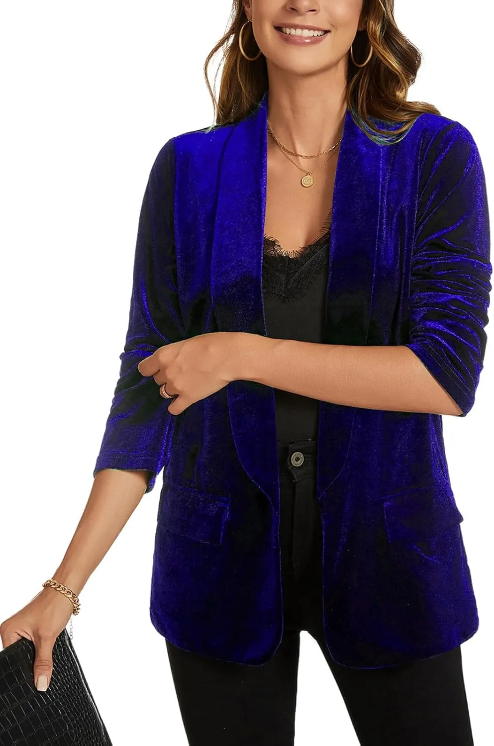 MINTLIMIT Women Velvet Blazer Jackets Long Sleeve Business Suit Lapel Open Front Casual Blazers with Pockets