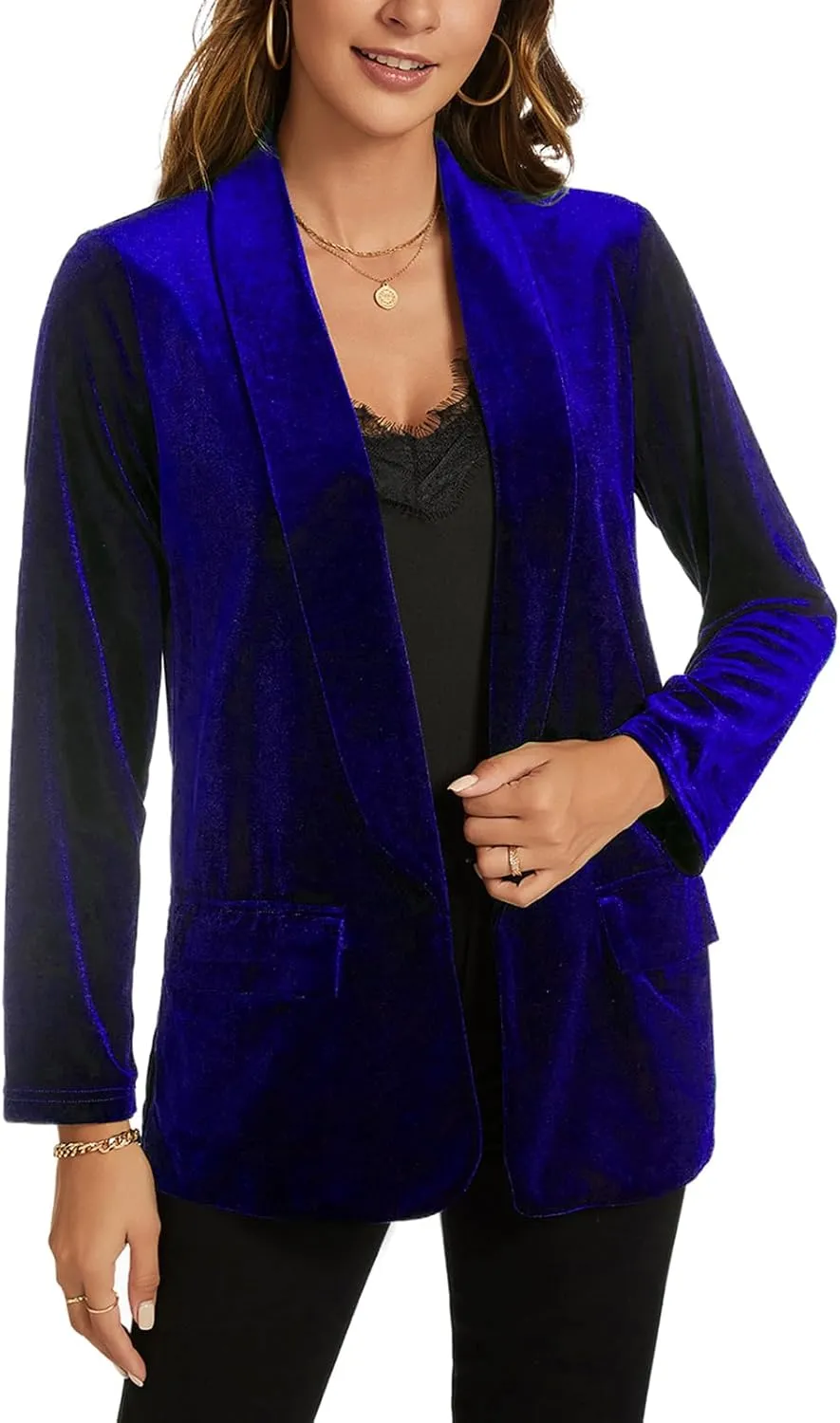 MINTLIMIT Women Velvet Blazer Jackets Long Sleeve Business Suit Lapel Open Front Casual Blazers with Pockets