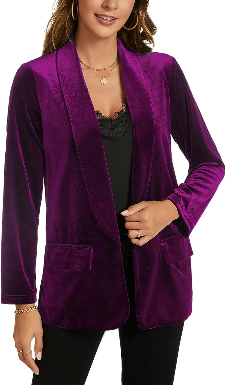 MINTLIMIT Women Velvet Blazer Jackets Long Sleeve Business Suit Lapel Open Front Casual Blazers with Pockets