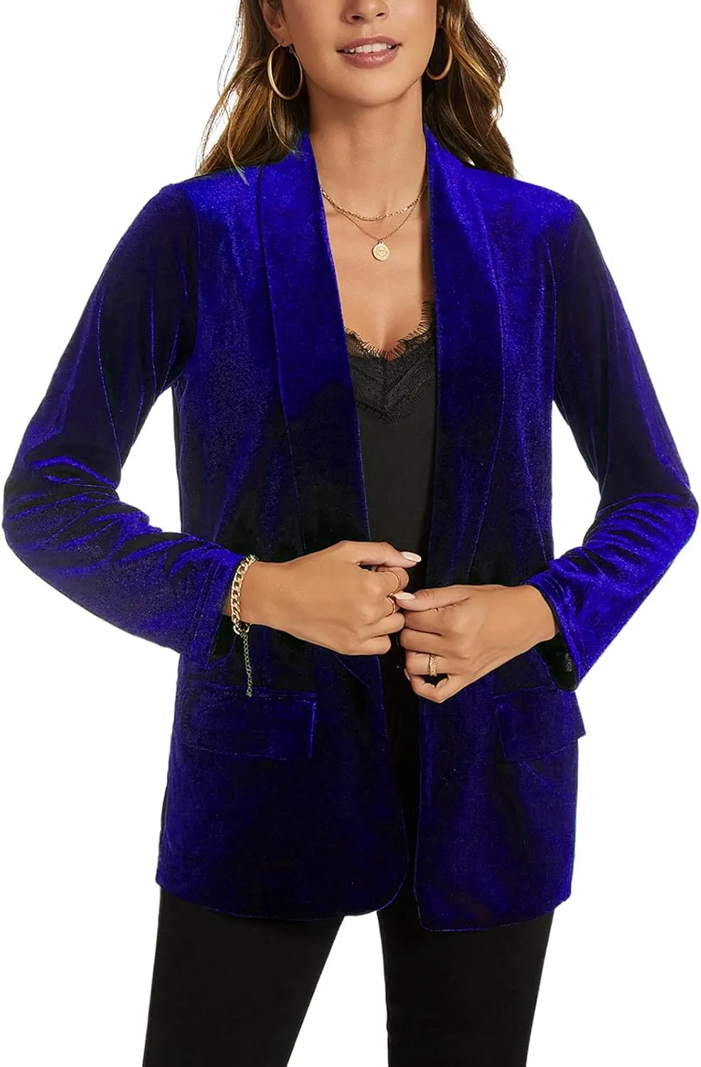 MINTLIMIT Women Velvet Blazer Jackets Long Sleeve Business Suit Lapel Open Front Casual Blazers with Pockets