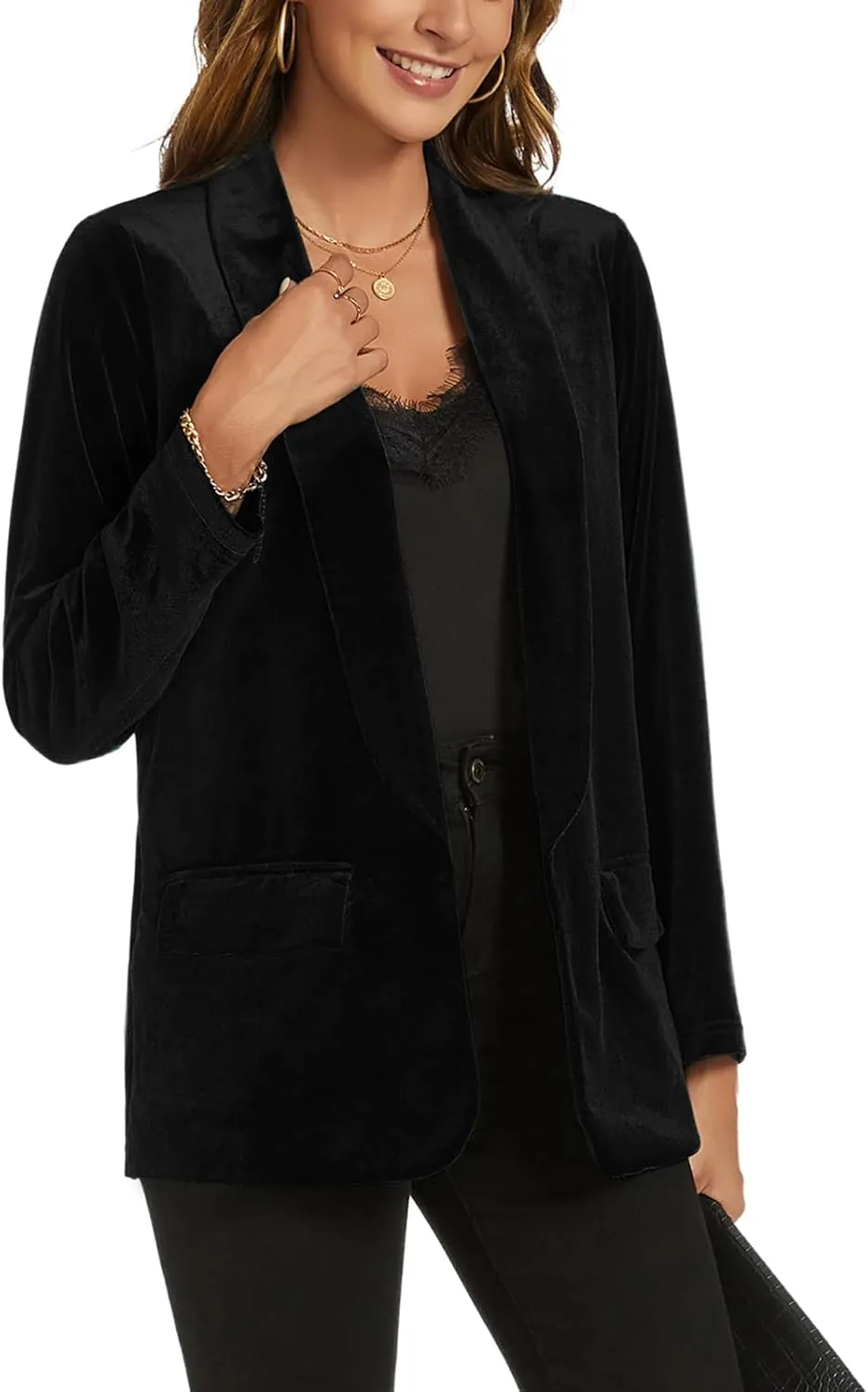 MINTLIMIT Women Velvet Blazer Jackets Long Sleeve Business Suit Lapel Open Front Casual Blazers with Pockets