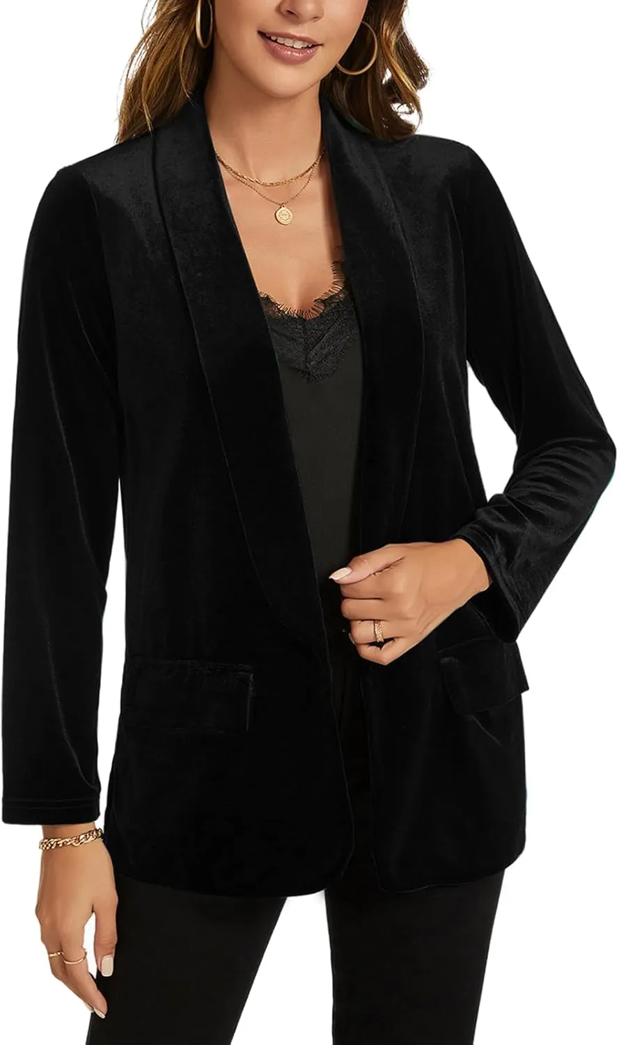 MINTLIMIT Women Velvet Blazer Jackets Long Sleeve Business Suit Lapel Open Front Casual Blazers with Pockets