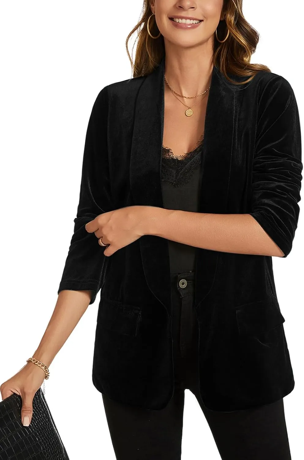 MINTLIMIT Women Velvet Blazer Jackets Long Sleeve Business Suit Lapel Open Front Casual Blazers with Pockets