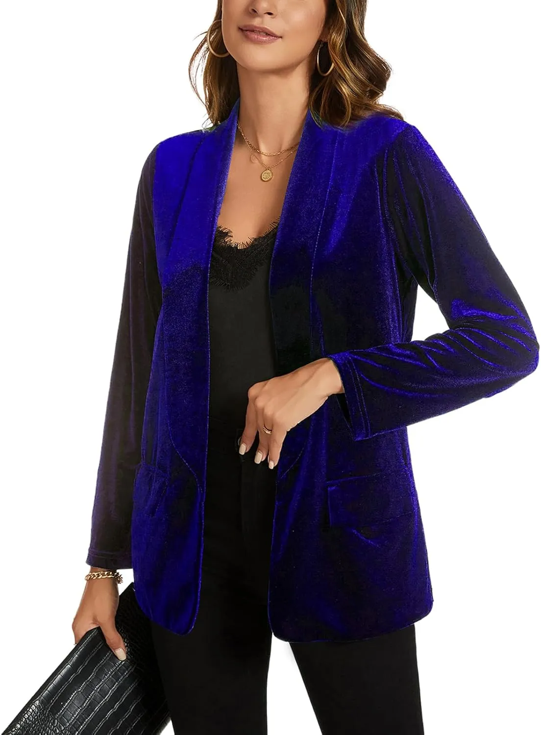 MINTLIMIT Women Velvet Blazer Jackets Long Sleeve Business Suit Lapel Open Front Casual Blazers with Pockets