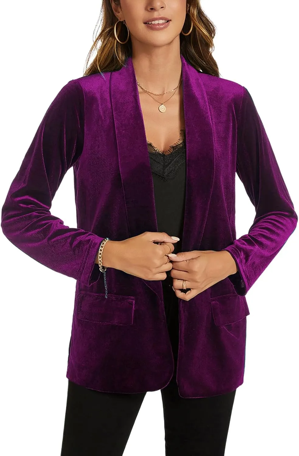 MINTLIMIT Women Velvet Blazer Jackets Long Sleeve Business Suit Lapel Open Front Casual Blazers with Pockets