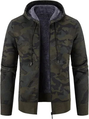 Mmoneyake Mens Camo Full Zip Hoodie Athletic Soft Sherpa Lined Fleece Hooded Sweater Jacket Long Sleeve Sweatshirt Sport Coat