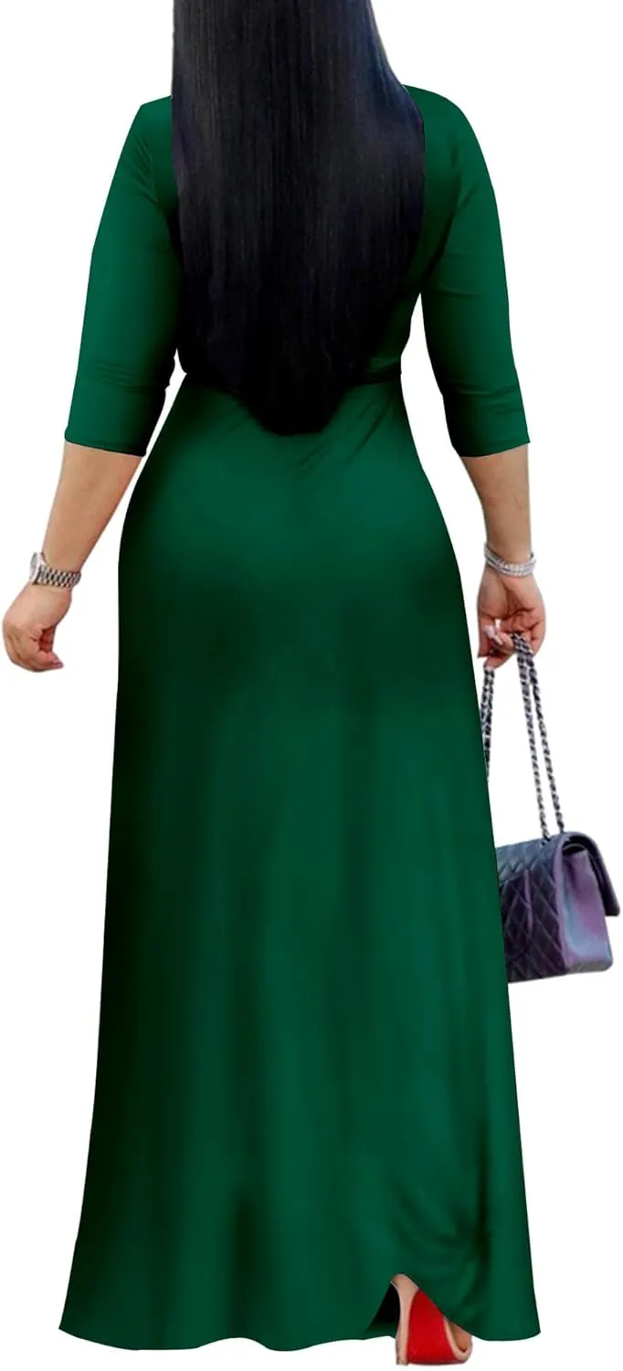 Mrskoala Women Plus Size Long Maxi Wrap Dresses Summer Sundress V-Neck 3/4 Sleeve