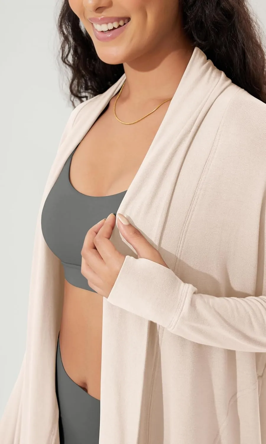 ODODOS Women's Drape Open Front Cardigans Cozy Soft Long Sleeve Casual Wrap Outerwear with Pockets Thumb Hole
