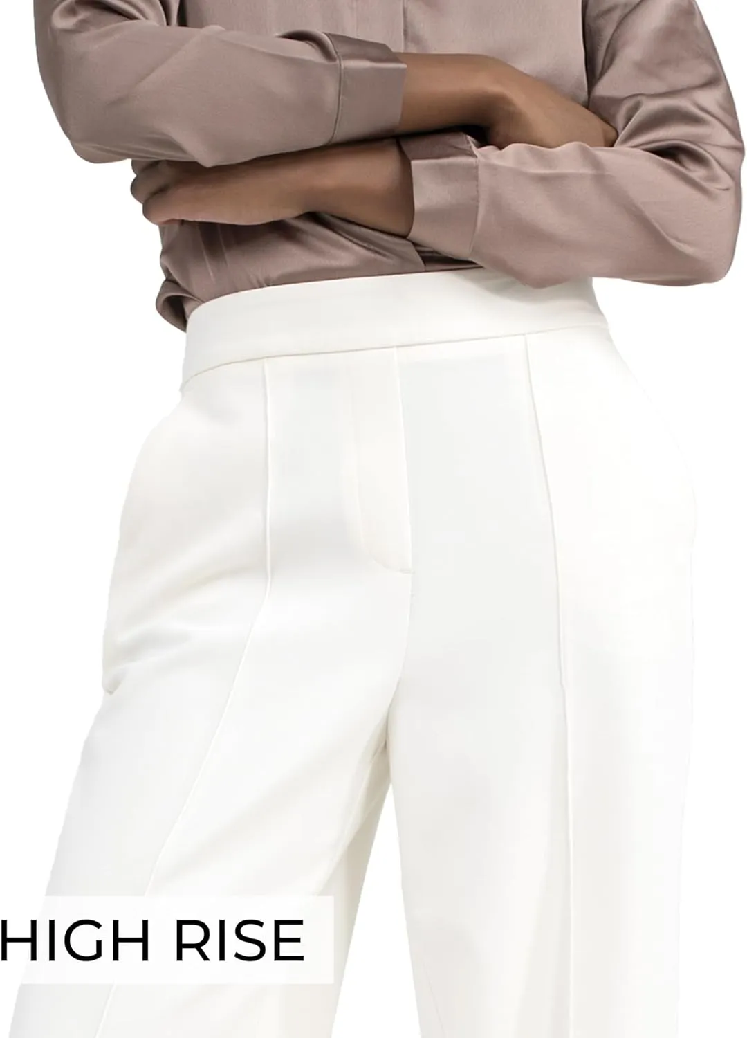 Off-White & Black Wide Leg Tuytsi Pants, Business Casual Trousers for Women