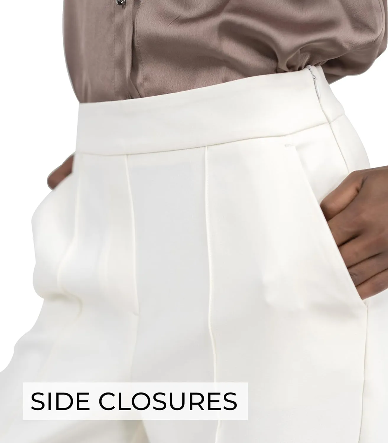 Off-White & Black Wide Leg Tuytsi Pants, Business Casual Trousers for Women
