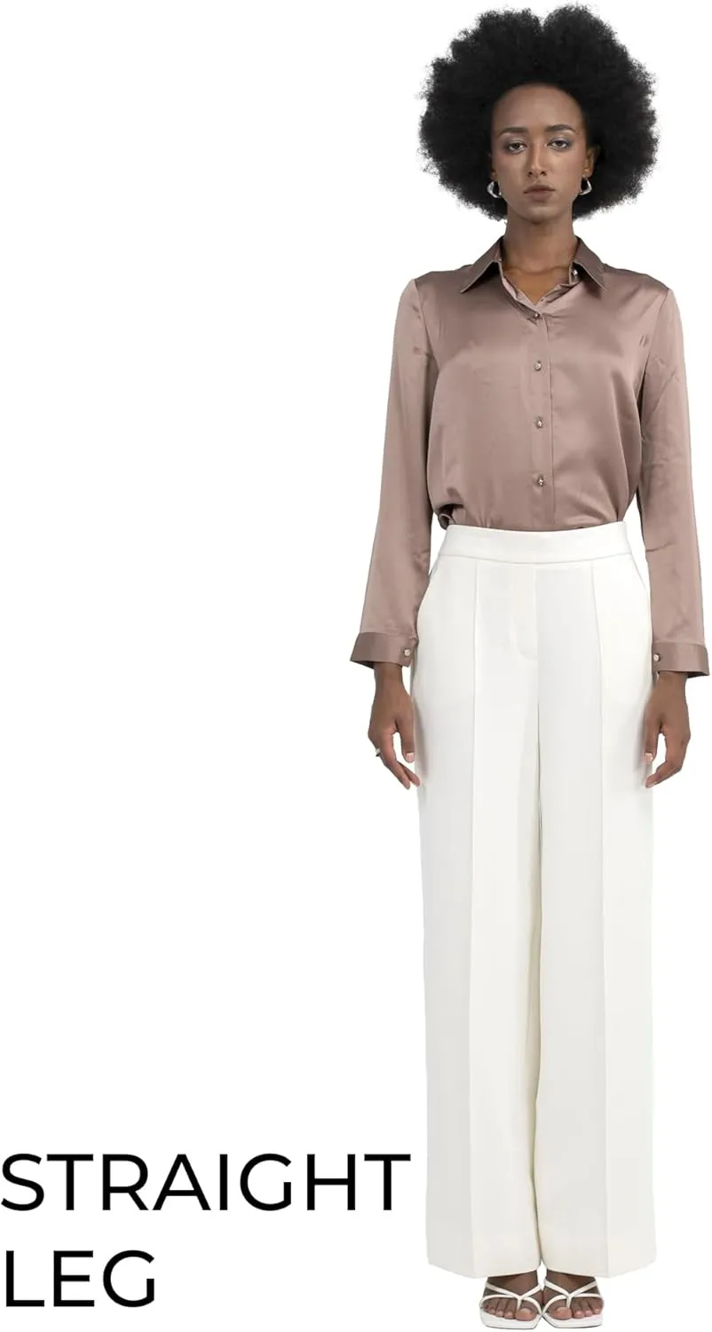Off-White & Black Wide Leg Tuytsi Pants, Business Casual Trousers for Women