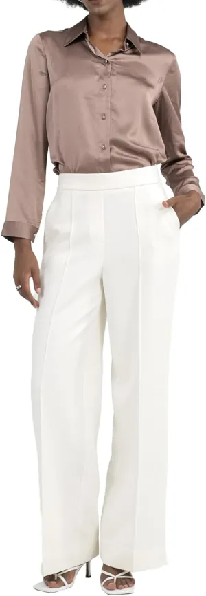 Off-White & Black Wide Leg Tuytsi Pants, Business Casual Trousers for Women