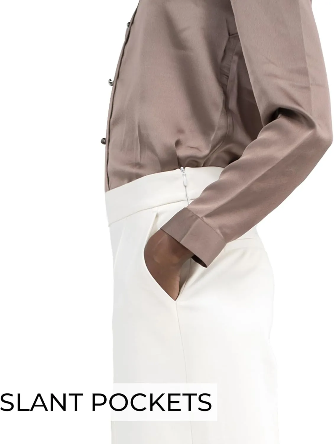 Off-White & Black Wide Leg Tuytsi Pants, Business Casual Trousers for Women