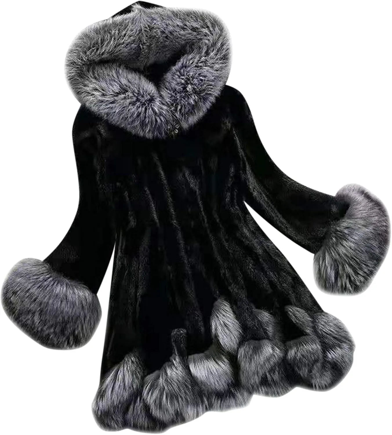 OIOLOYJM Oversized Faux Fur Hooded Coats Winter Fashion Coats Womens Warm Hooded Jacket Thick Padded Loose Fleece Outerwear