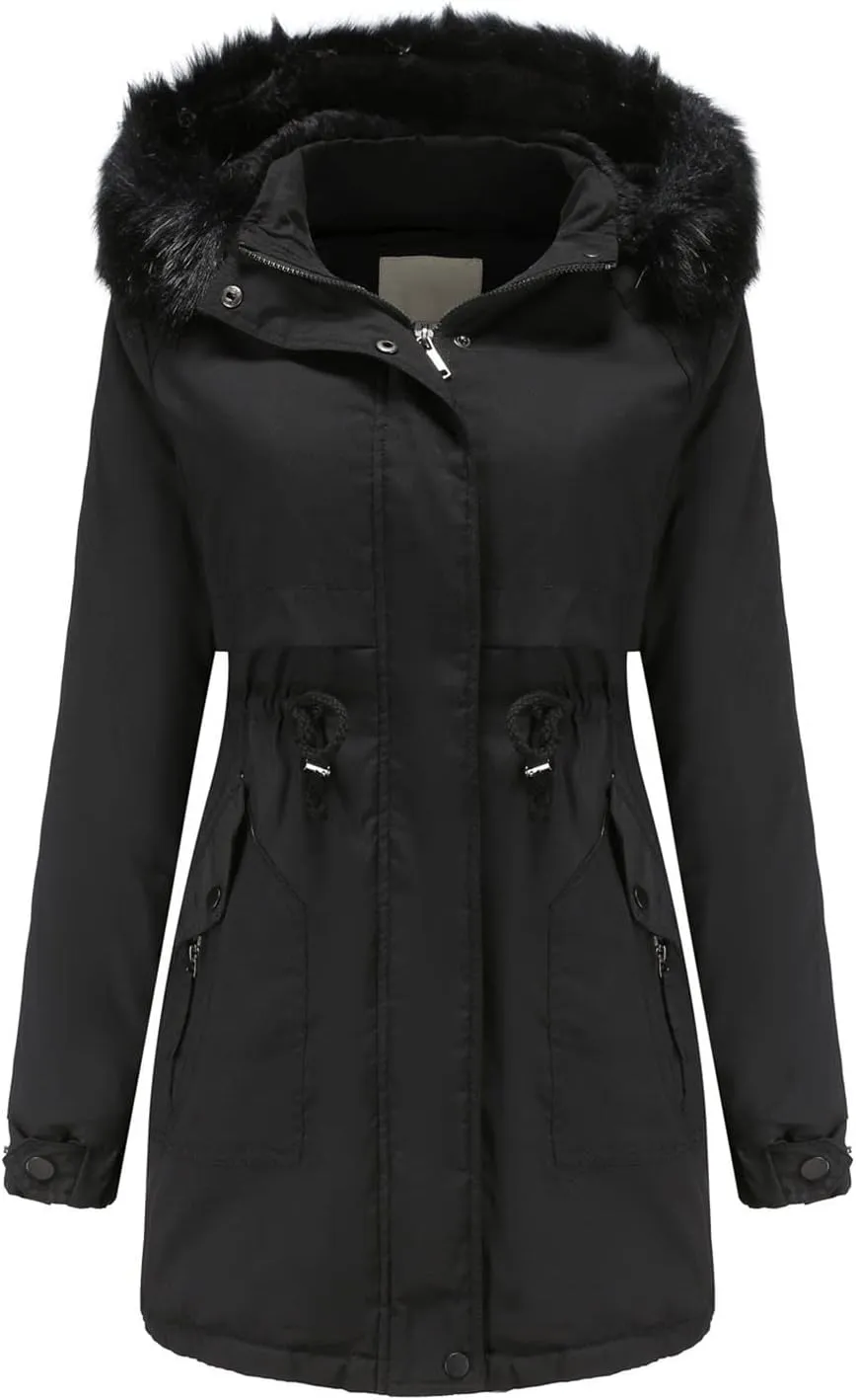 OIOLOYJM Winter Fashion Coats Womens Warm Hooded Jacket Thick Padded Loose Fleece Outerwear Oversized Faux Fur Hooded Coats