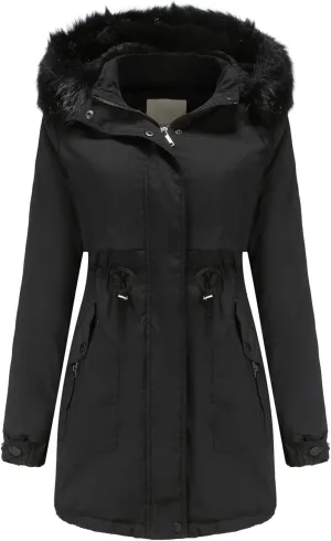 OIOLOYJM Winter Fashion Coats Womens Warm Hooded Jacket Thick Padded Loose Fleece Outerwear Oversized Faux Fur Hooded Coats