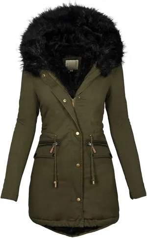 OIOLOYJM Winter Fashion Coats Womens Warm Hooded Jacket Thick Padded Loose Fleece Outerwear Oversized Faux Fur Hooded Coats
