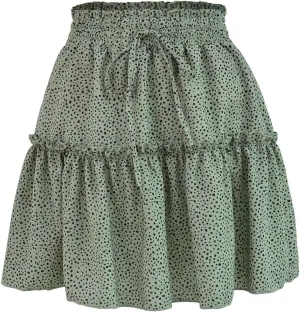 Polka Dot Smocked Skirt for Women Fashion Ruffle Tiered Boho Mini Skirts High Waist Casual Vacation Outfits
