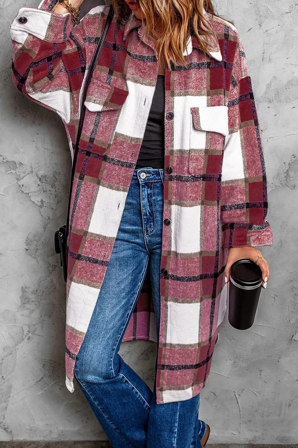 PRETTYGARDEN Women's 2025 Plaid Shacket Jacket Long Sleeve Button Down Shirts Fashion Winter Wool Coats