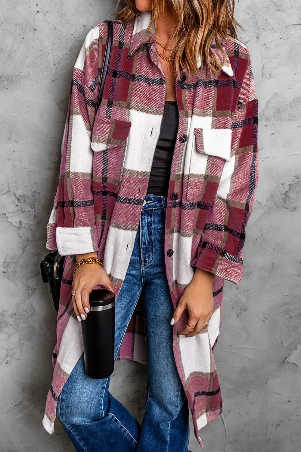 PRETTYGARDEN Women's 2025 Plaid Shacket Jacket Long Sleeve Button Down Shirts Fashion Winter Wool Coats