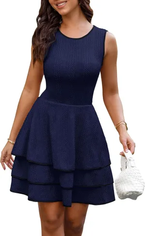 PRETTYGARDEN Women's 2025 Summer Sundresses Casual Elegant Sleeveless Flowy Tiered Ruffle A Line Mini Graduation Party Dress