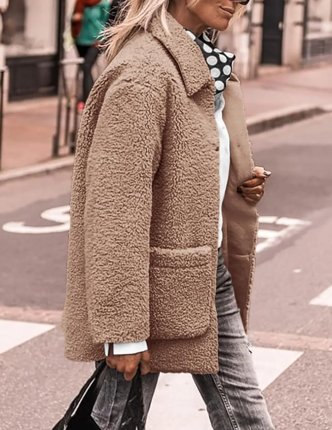 PRETTYGARDEN Women's Winter Faux Fur Coats Long Sleeve Lapel Button Down Pockets Fleece Sherpa Jacket Casual Trendy Outerwear