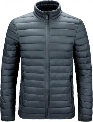 QWENTMTNTY Mens Packable Puffer Jacket Full Zip Up Winter Warm Windproof Down Coats Slim Fit Plus Size Waterproof Windbreaker