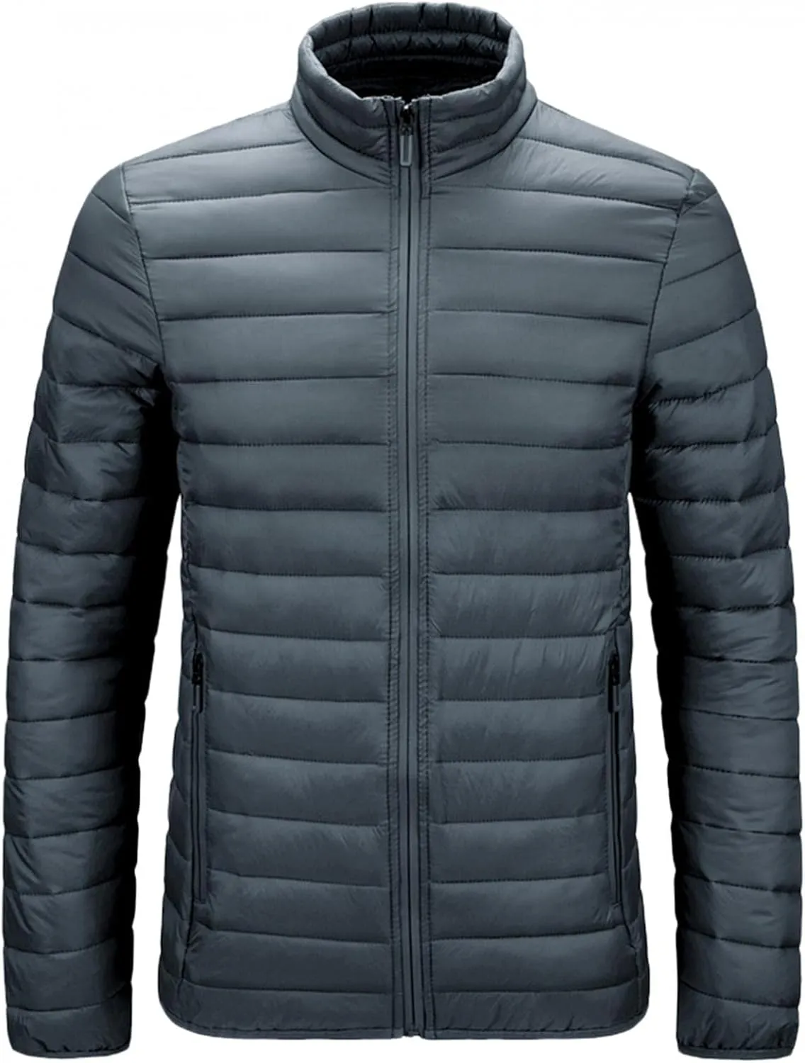 QWENTMTNTY Mens Packable Puffer Jacket Full Zip Up Winter Warm Windproof Down Coats Slim Fit Plus Size Waterproof Windbreaker