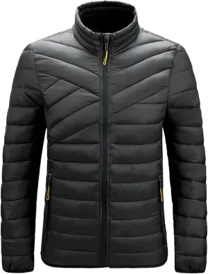 QWENTMTNTY Mens Winter Puffer Jackets Full Zip Up Quilted Bubble Sports Windbreaker No Hood Thermal Windproof Down Coats Plus Size