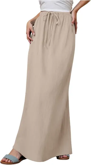 Rvidbe Linen Skirts for Women 2025 Cotton Linen Boho Maxi Skirt Spring Summer Trendy Vacation Casual Flowy Drawstring Skirts