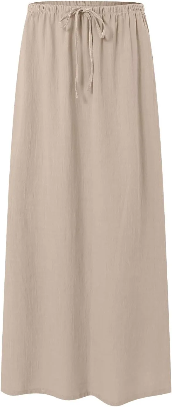 Rvidbe Linen Skirts for Women 2025 Cotton Linen Boho Maxi Skirt Spring Summer Trendy Vacation Casual Flowy Drawstring Skirts