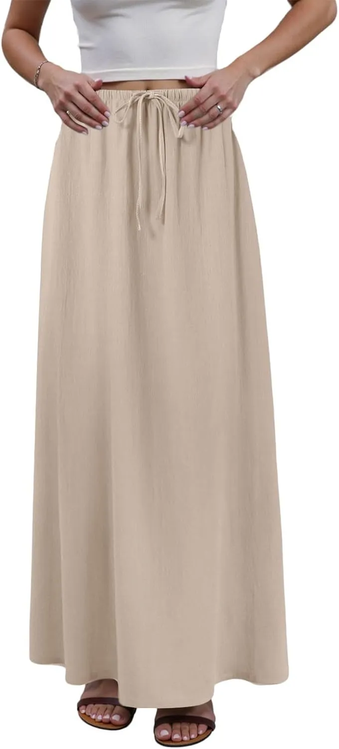 Rvidbe Linen Skirts for Women 2025 Cotton Linen Boho Maxi Skirt Spring Summer Trendy Vacation Casual Flowy Drawstring Skirts