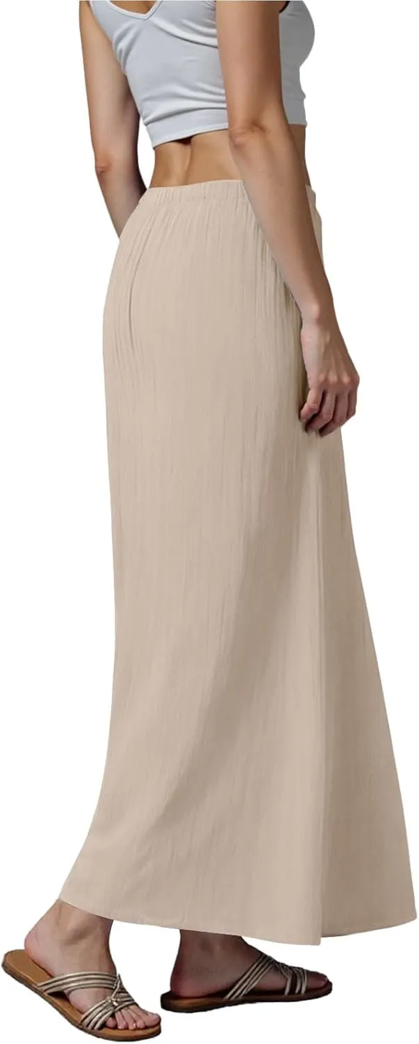 Rvidbe Linen Skirts for Women 2025 Cotton Linen Boho Maxi Skirt Spring Summer Trendy Vacation Casual Flowy Drawstring Skirts