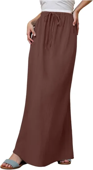 Rvidbe Maxi Skirts for Women 2025 Summer Comfy Drawstring Waist A Line Skirts Cute Vacation Boho Long Flowy Beach Skirts
