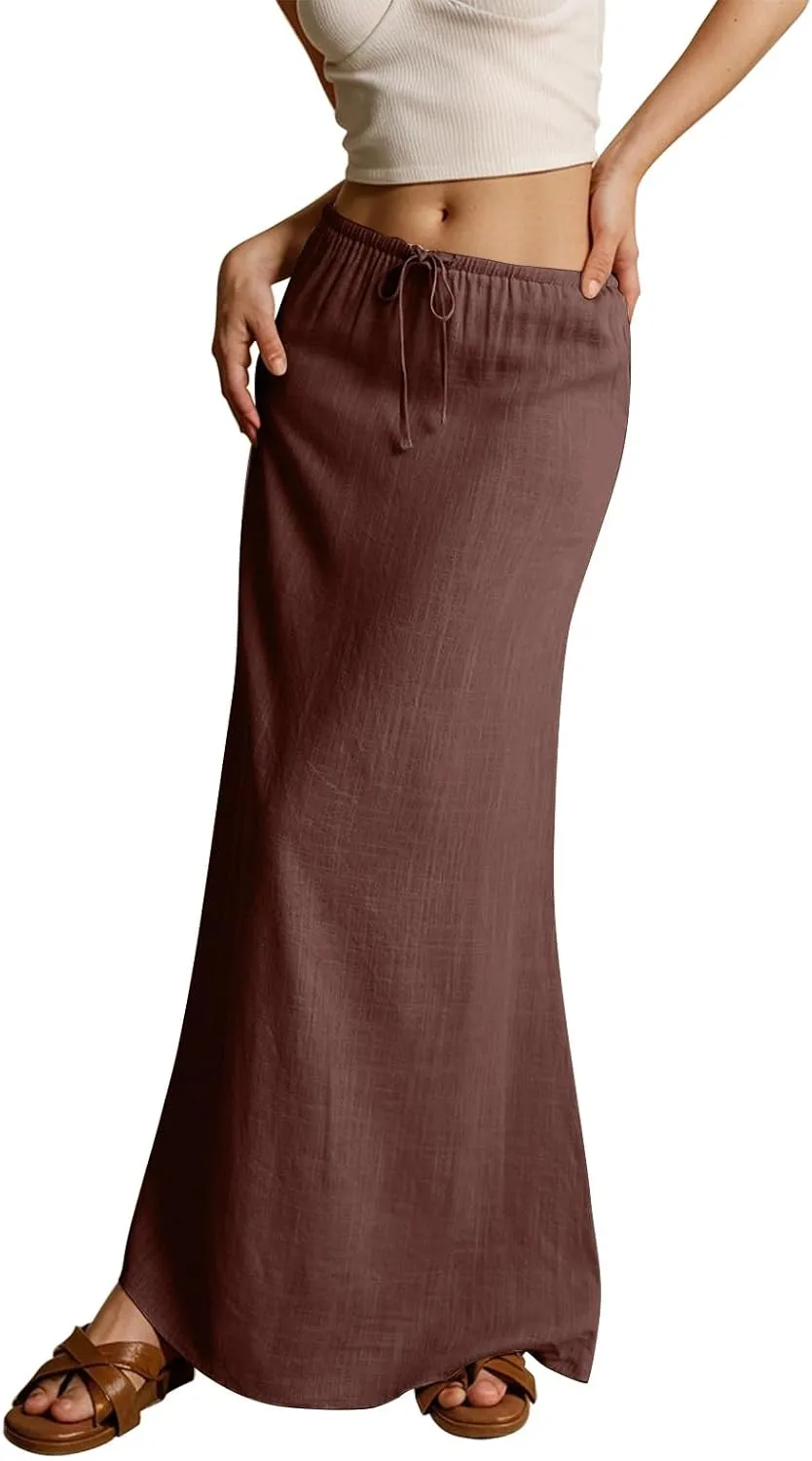 Rvidbe Maxi Skirts for Women 2025 Summer Comfy Drawstring Waist A Line Skirts Cute Vacation Boho Long Flowy Beach Skirts