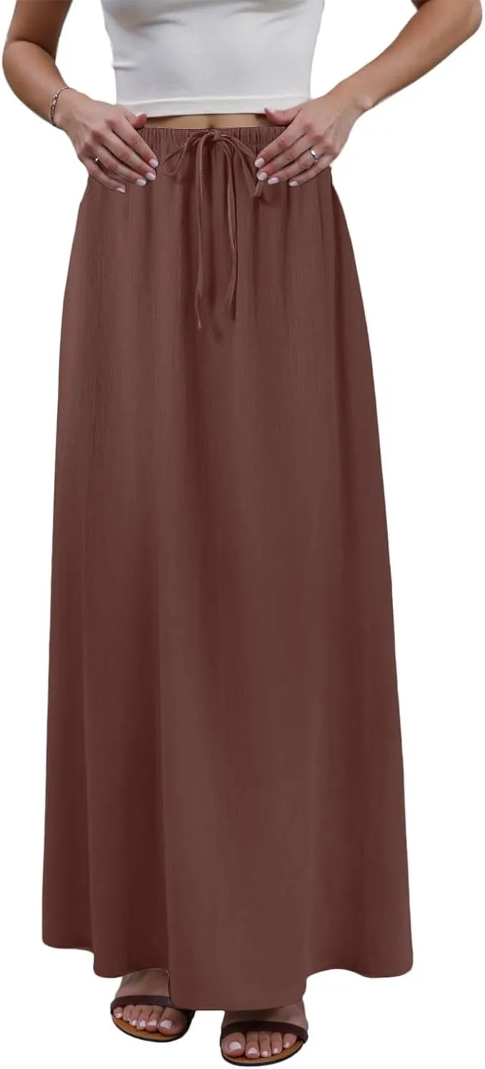 Rvidbe Maxi Skirts for Women 2025 Summer Comfy Drawstring Waist A Line Skirts Cute Vacation Boho Long Flowy Beach Skirts