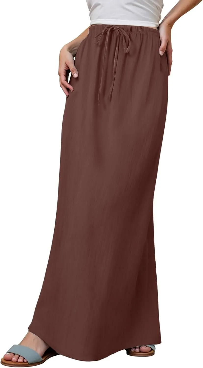Rvidbe Maxi Skirts for Women 2025 Summer Comfy Drawstring Waist A Line Skirts Cute Vacation Boho Long Flowy Beach Skirts