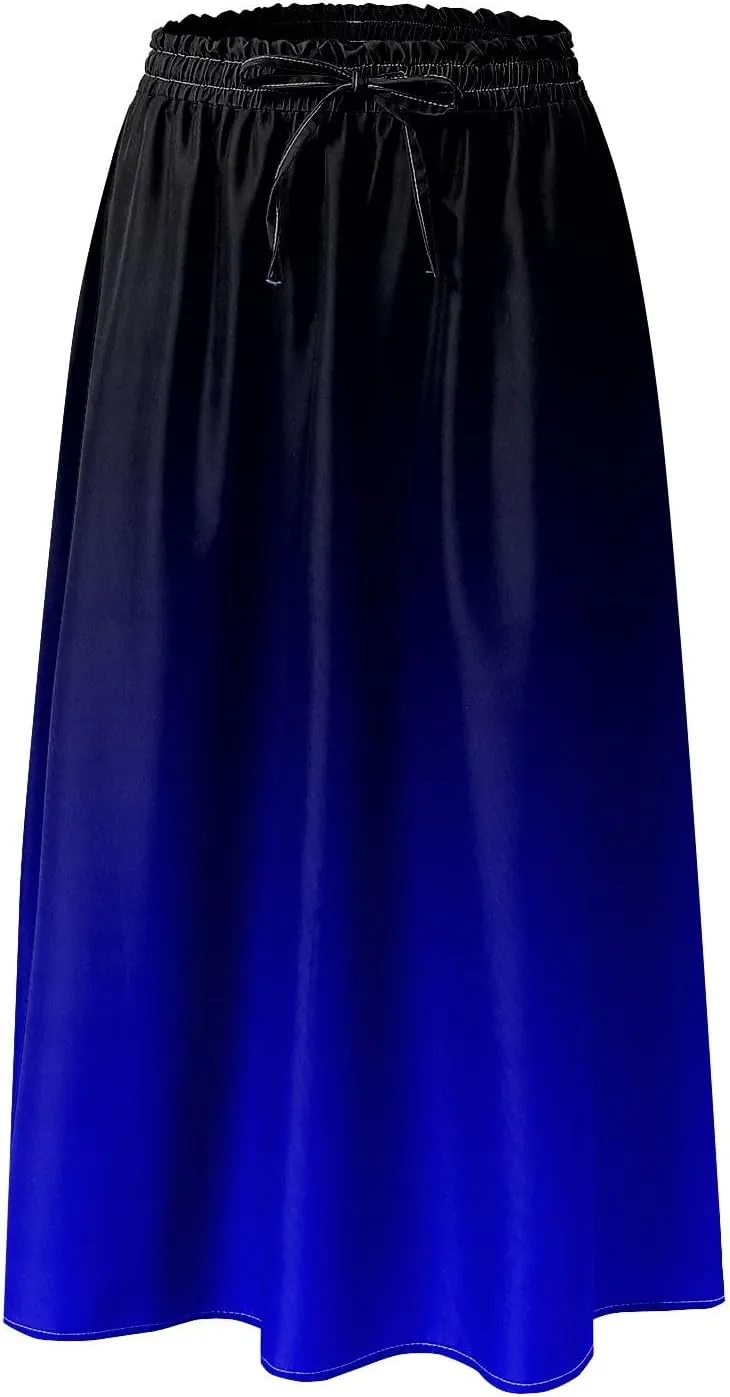 Rvidbe Skirts for Women Midi Length Pleated High Waisted Casual Below Knee Skirts with Pockets Gradient Print A-Line Skirts