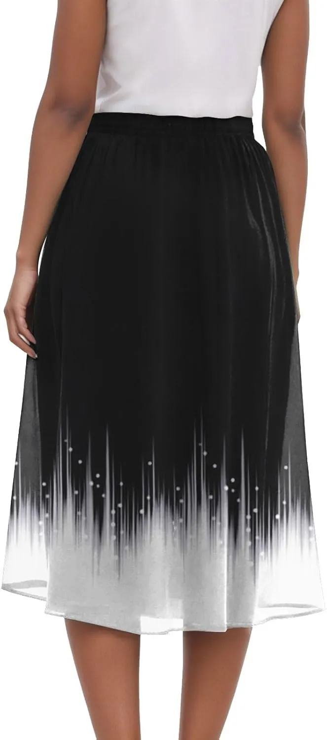 Rvidbe Skirts for Women Midi Length Summer Pleated High Waisted Casual Below Knee Skirts with Pockets Vacation A-Line Skirts