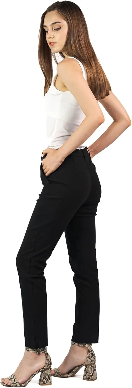 SANDY & SID Cropped Pants for Women Petite Small Size Mid Waist Slim Fit Work Pants Stretch Trousers Slack Casual Office Wear