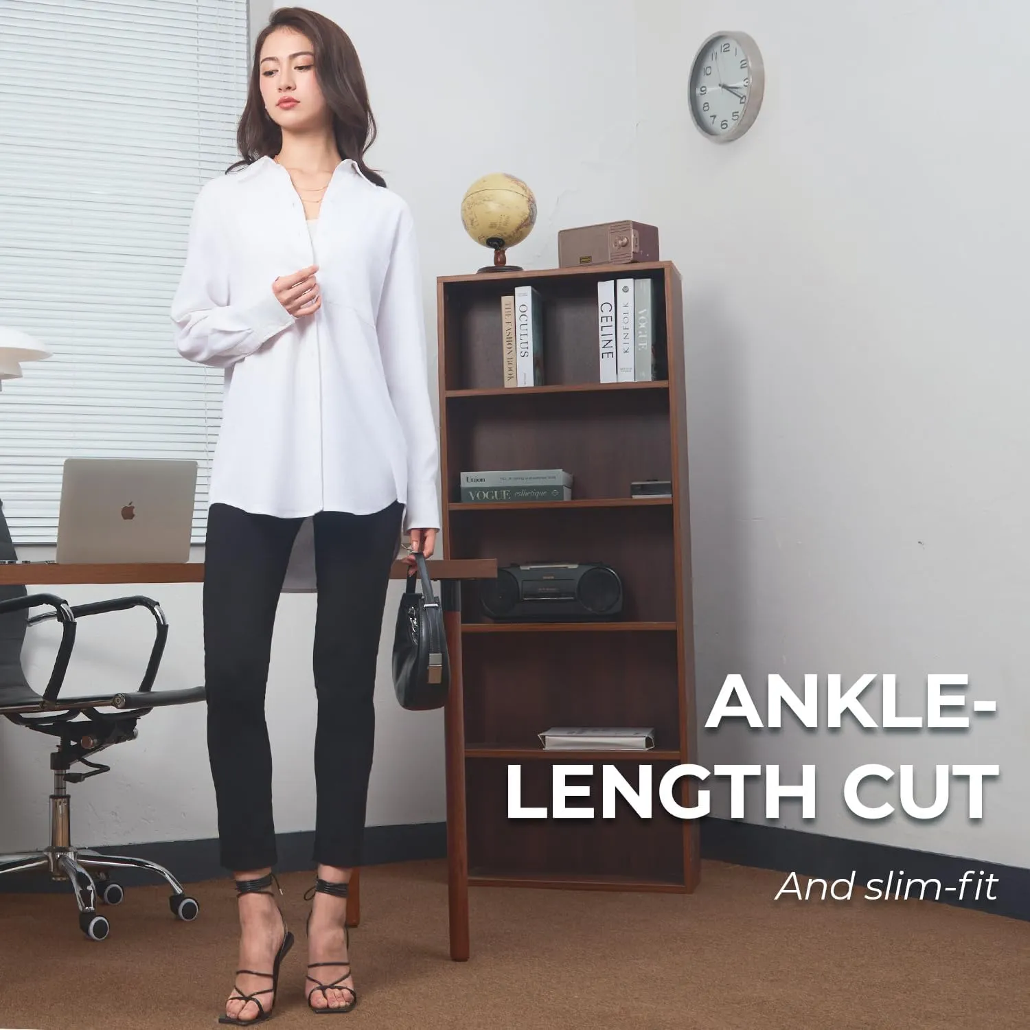 SANDY & SID Cropped Pants for Women Petite Small Size Mid Waist Slim Fit Work Pants Stretch Trousers Slack Casual Office Wear