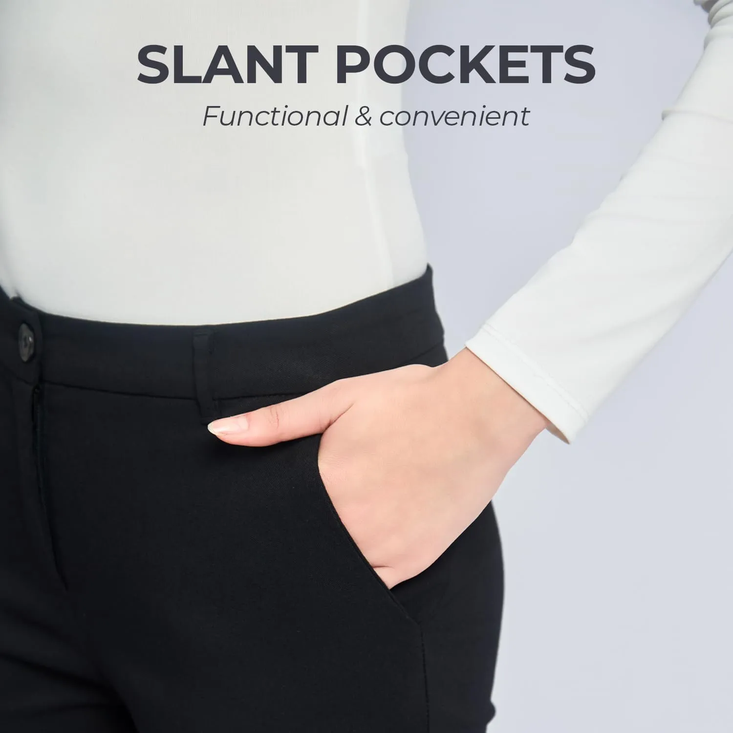 SANDY & SID Cropped Pants for Women Petite Small Size Mid Waist Slim Fit Work Pants Stretch Trousers Slack Casual Office Wear